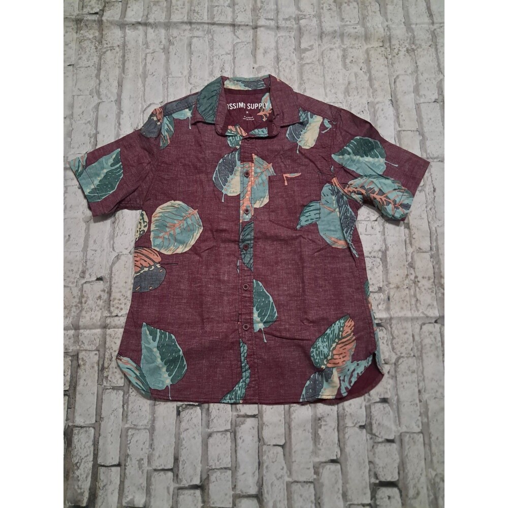 Mossimo Supply Co Men's Medium Button Up Purple Floral Camp Preppy Summer Pocket